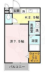 グランドール 2階1Kの間取り