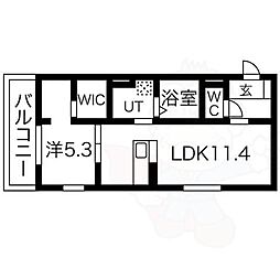 アイル京都山科 3階1LDKの間取り