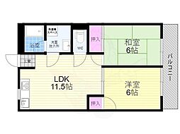 京福電気鉄道嵐山本線 山ノ内駅 徒歩2分の賃貸マンション 3階2LDKの間取り