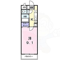 ビリーブ・F 2階1Kの間取り