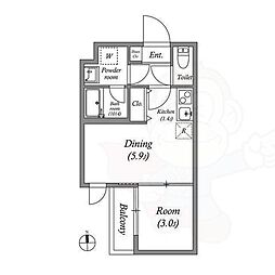 京都地下鉄東西線 山科駅 徒歩12分の賃貸マンション 3階1DKの間取り