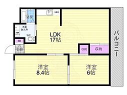 エバーグリーン嵐山 2LDKの間取図画像