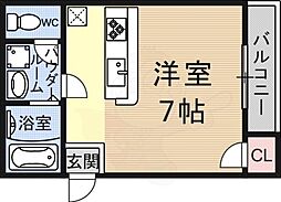 シャンドール大田 3階1Kの間取り