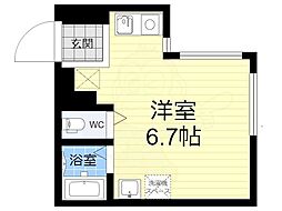 こまかも川 2階ワンルームの間取り