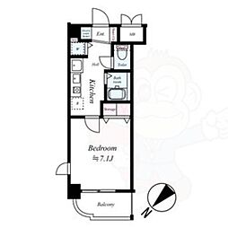 クラウンハイム京都北大路 2階1Kの間取り