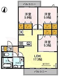 JR山陰本線 嵯峨嵐山駅 徒歩11分の賃貸アパート 2階3LDKの間取り