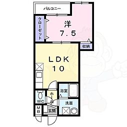 プレッソ鳥羽離宮 3階1LDKの間取り