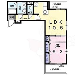 京阪宇治線 中書島駅 徒歩24分の賃貸アパート 2階1LDKの間取り