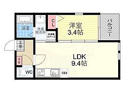 ウィローツリーレジデンス京都伏見 1階1LDKの間取り