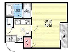 EN西ノ京二条 2階1Kの間取り