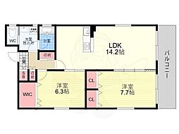 EXCEED二条高倉 4階2LDKの間取り