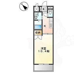 グランディア 上桂 4階1Kの間取り