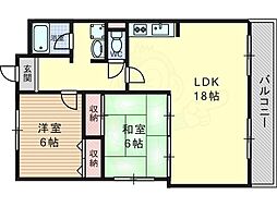 阪急嵐山線 上桂駅 徒歩3分の賃貸マンション 1階2LDKの間取り