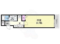 フラッティ毘沙門町 3階1Kの間取り
