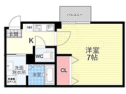VEGAS西ノ京A 3階1Kの間取り
