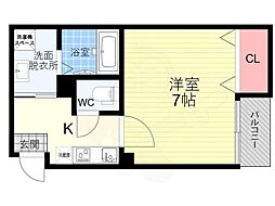 VEGAS西ノ京A 3階1Kの間取り