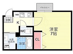 VEGAS西ノ京B 2階1Kの間取り