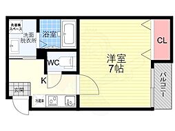 VEGAS西ノ京B 2階1Kの間取り