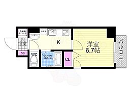 ラナップスクエア京都西陣 7階1Kの間取り