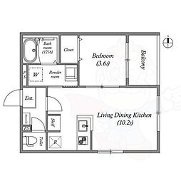 京福電気鉄道北野線 撮影所前駅 徒歩4分の賃貸アパート 2階1LDKの間取り