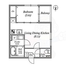 京都地下鉄東西線 西大路御池駅 徒歩8分の賃貸アパート 2階1LDKの間取り