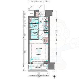 プラシード京都 8階1Kの間取り
