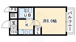 デトムワン西陣パート3 2階1Kの間取り