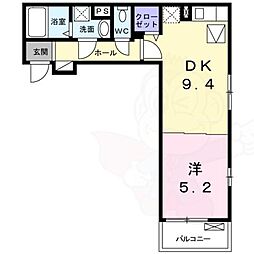 シャルマン東寺南2 1階1DKの間取り