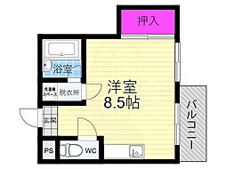 パル御陵 1階1Kの間取り