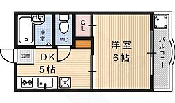 セイル吉祥院 2階1DKの間取り