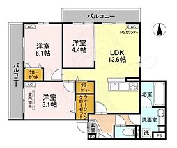 エンラージ西院 3LDKの間取図画像