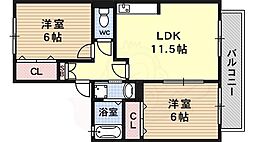 セジュールハピネスA 2LDKの間取図画像
