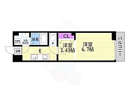 朱雀館 1Kの間取図画像