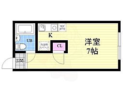 パインフィールド北白川 1Kの間取図画像
