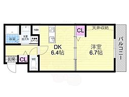 Fortuna東寺町 1DKの間取図画像