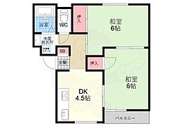 モンターニュ嵯峨 2DKの間取図画像