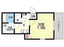 CREA TERRACE椥辻 (旧:MELDIA椥辻) 1Kの間取図画像