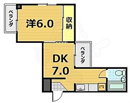 フレーヴァー北山 1DKの間取図画像