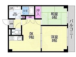 グリーンヴィレッジ吉田 2DKの間取図画像