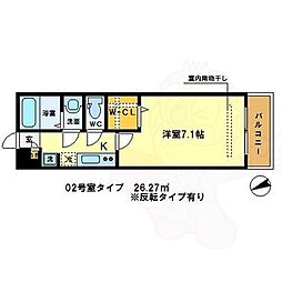 クレール北白川 1Kの間取図画像