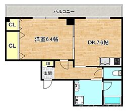 T’sゲート 2階1DKの間取り