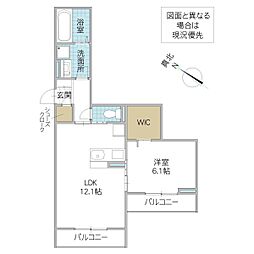 リアン 201号室 2階1LDKの間取り