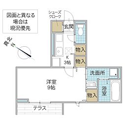 リアン 102号室 1階1Kの間取り