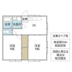 サクラハイツ 102号室 1階2DKの間取り