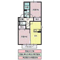 シャンドフルール 2階2DKの間取り