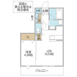 La Vista 2階1LDKの間取り