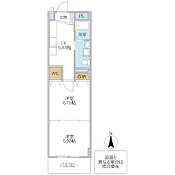 インレット研究学園駅前 2DKの間取図画像