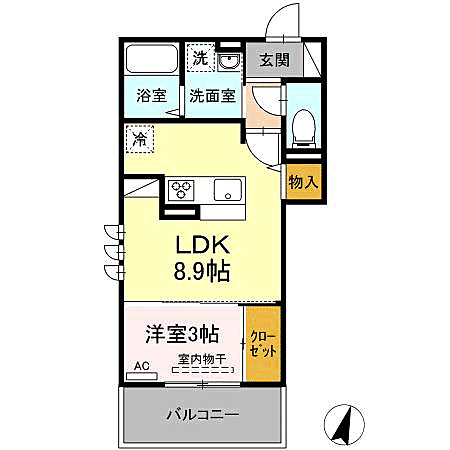 Ｄ－ｒｏｏｍ竹下　Ｂ棟 303｜福岡県福岡市博多区那珂２丁目(賃貸アパート1LDK・3階・31.94㎡)の写真 その2