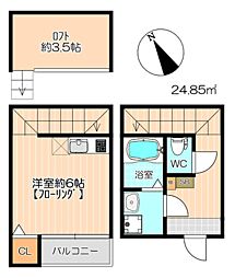 カーサベルエア西公園 ワンルームの間取図画像