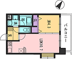 コンダクト福岡東 1LDKの間取図画像